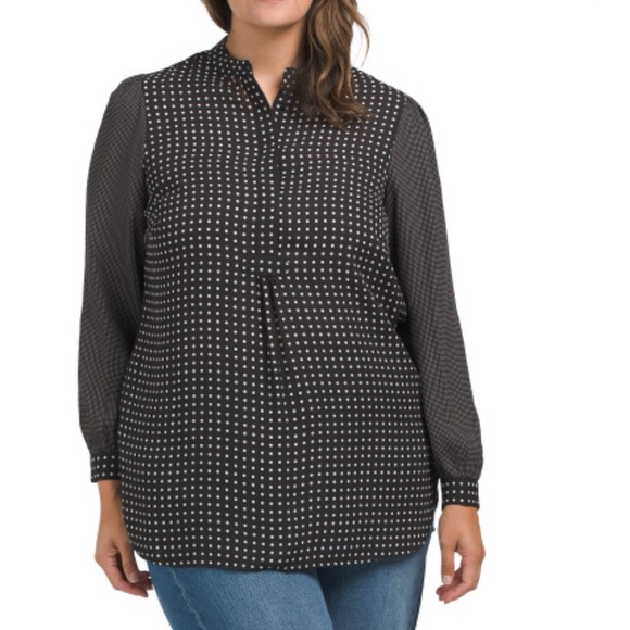 ANNE KLEIN Blk/wht Plus Minit Dot Blouse - Picture 3 of 6